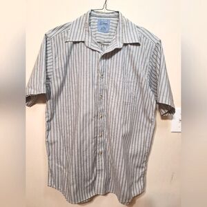 VINTAGE L.L. Bean Men's Medium Reg blue brown cotton stripe shorsleeve shirt